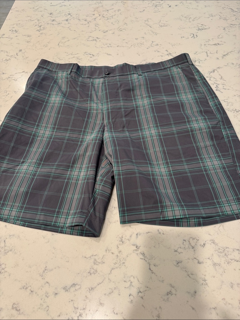 Hogan Men's Charcoal Plaid Shorts with Teal Windowpane